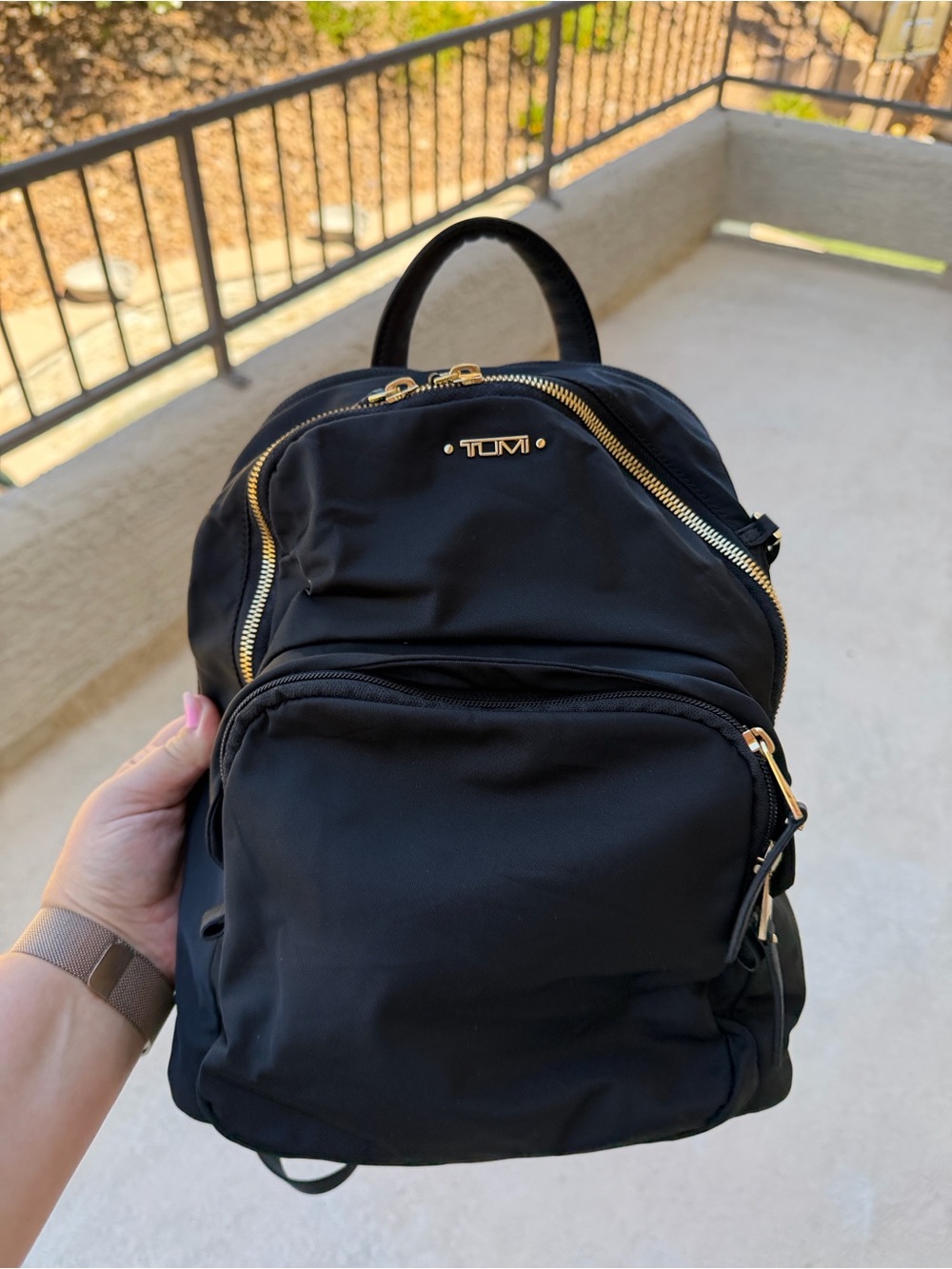 Tumi DORI Black Nylon Mini Backpack with Gold-Tone Accents